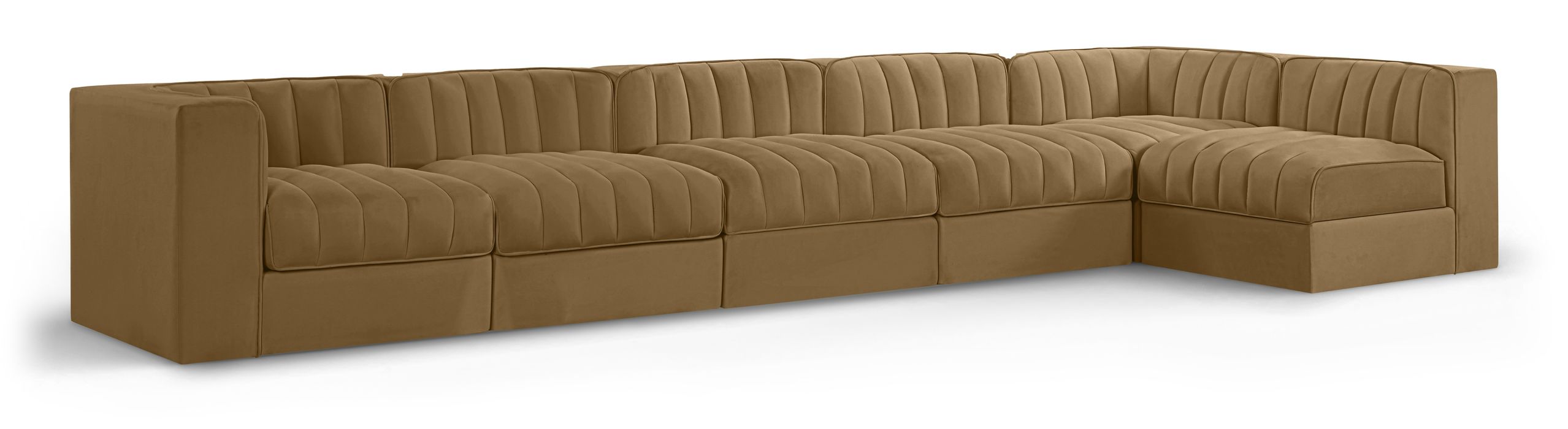 Meridian Furniture - Rummi Saddle Velvet Performance Fabric Upholstered 6pc. Sectional - 660Saddle-Sec6E - GreatFurnitureDeal