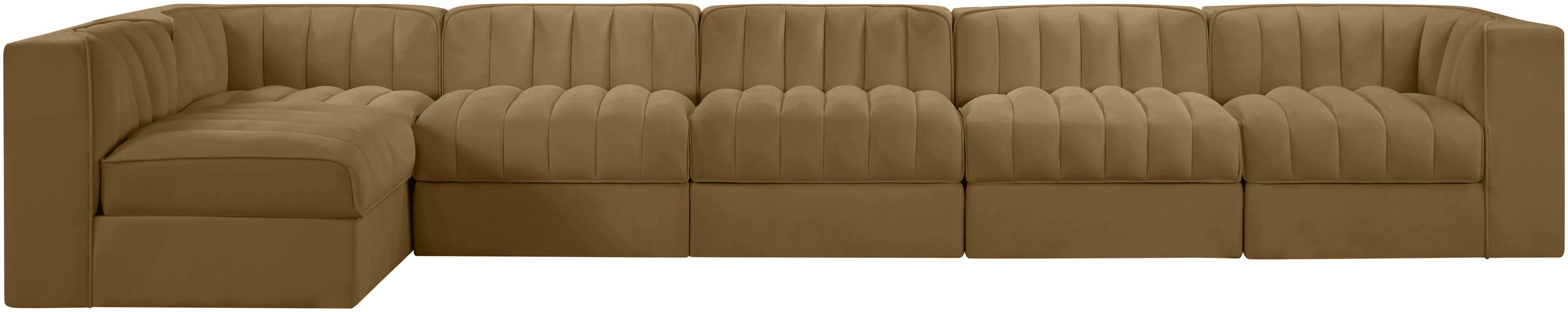 Meridian Furniture - Rummi Saddle Velvet Performance Fabric Upholstered 6pc. Sectional - 660Saddle-Sec6E - GreatFurnitureDeal