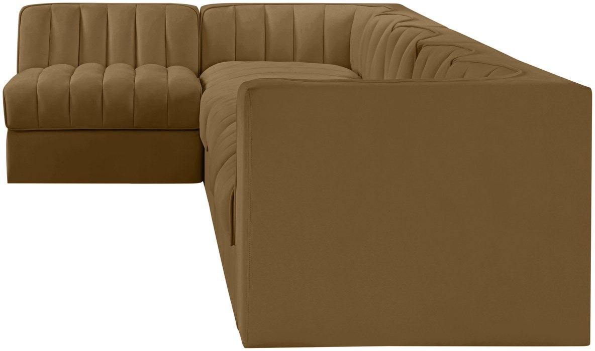 Meridian Furniture - Rummi Saddle Velvet Performance Fabric Upholstered 6pc. Sectional - 660Saddle-Sec6E - GreatFurnitureDeal
