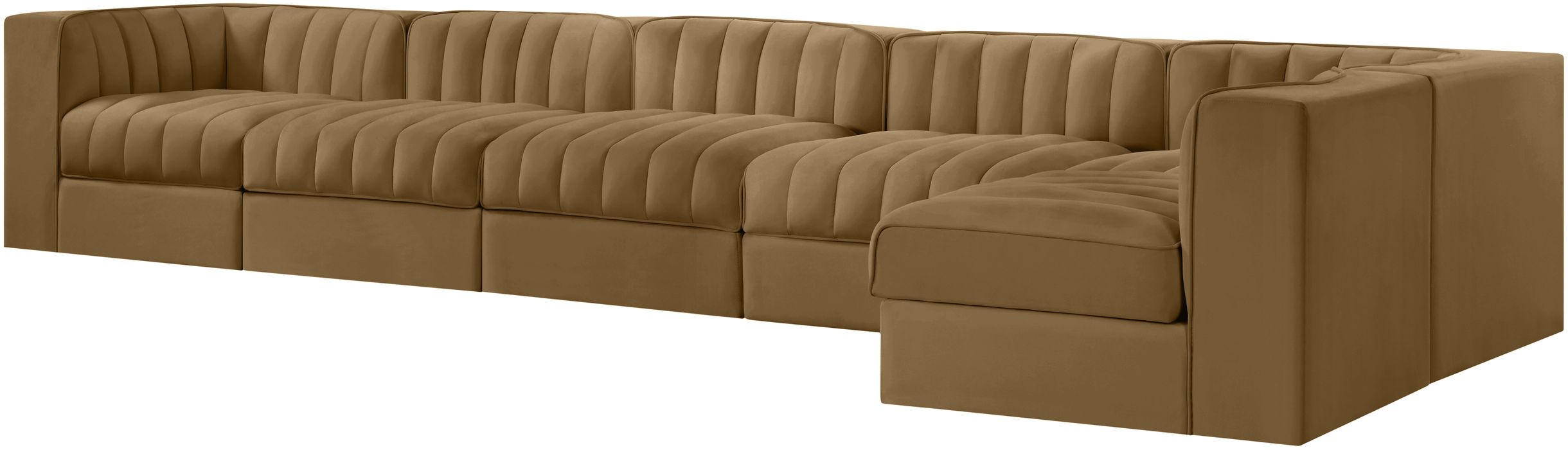 Meridian Furniture - Rummi Saddle Velvet Performance Fabric Upholstered 6pc. Sectional - 660Saddle-Sec6E - GreatFurnitureDeal