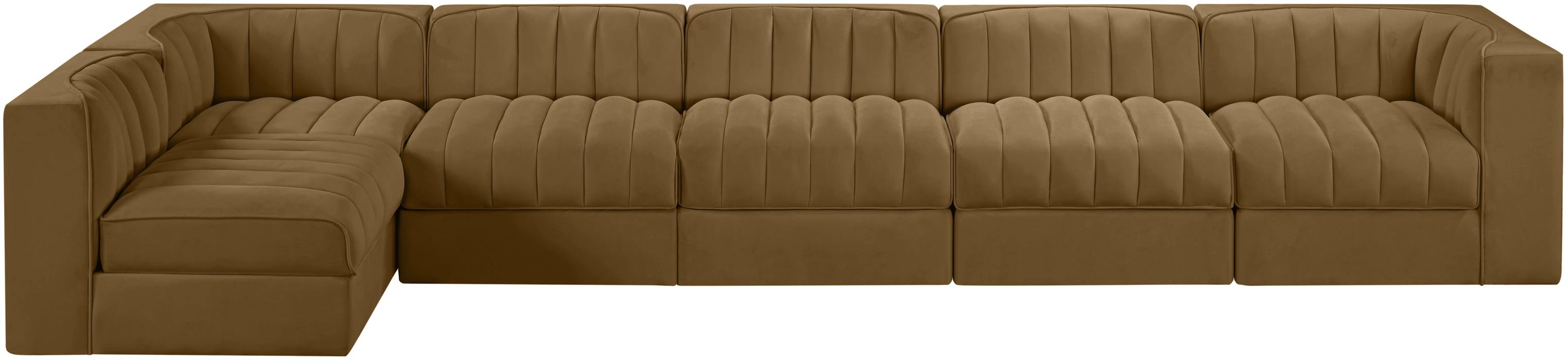 Meridian Furniture - Rummi Saddle Velvet Performance Fabric Upholstered 6pc. Sectional - 660Saddle-Sec6E - GreatFurnitureDeal