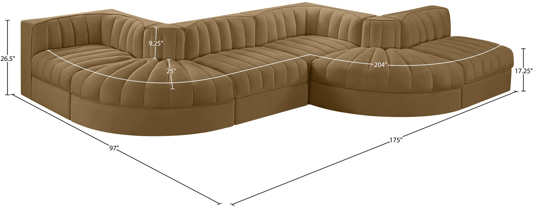 Meridian Furniture - Rummi Saddle Velvet Performance Fabric Upholstered 6pc. Sectional - 660Saddle-Sec6F - GreatFurnitureDeal