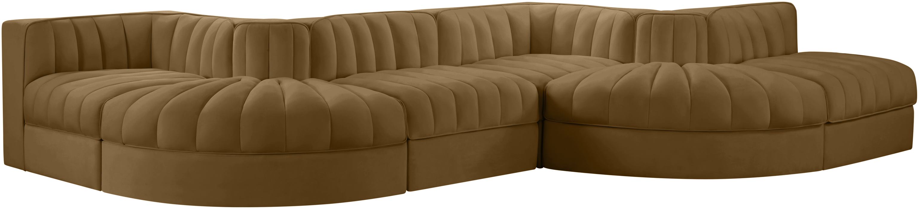 Meridian Furniture - Rummi Saddle Velvet Performance Fabric Upholstered 6pc. Sectional - 660Saddle-Sec6F - GreatFurnitureDeal