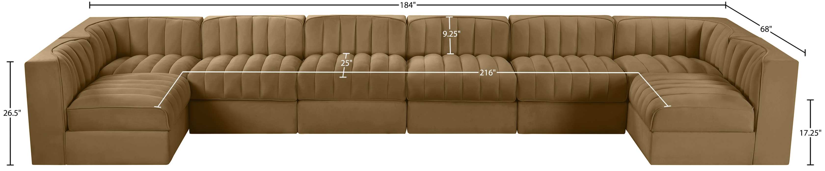 Meridian Furniture - Rummi Saddle Velvet Performance Fabric Upholstered 8pc. Sectional - 660Saddle-Sec8A - GreatFurnitureDeal