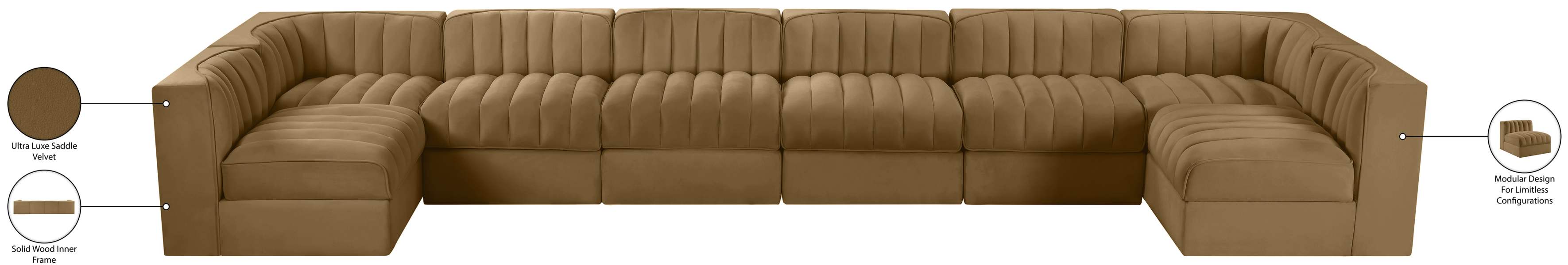 Meridian Furniture - Rummi Saddle Velvet Performance Fabric Upholstered 8pc. Sectional - 660Saddle-Sec8A - GreatFurnitureDeal