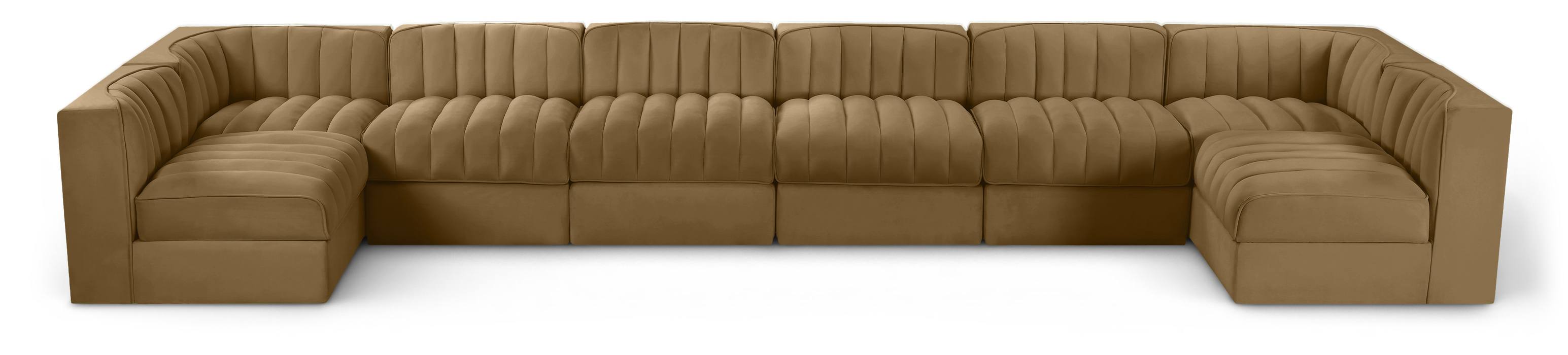 Meridian Furniture - Rummi Saddle Velvet Performance Fabric Upholstered 8pc. Sectional - 660Saddle-Sec8A - GreatFurnitureDeal