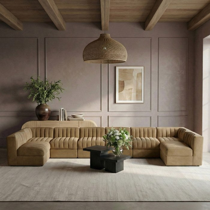 Meridian Furniture - Rummi Saddle Velvet Performance Fabric Upholstered 8pc. Sectional - 660Saddle-Sec8A - GreatFurnitureDeal