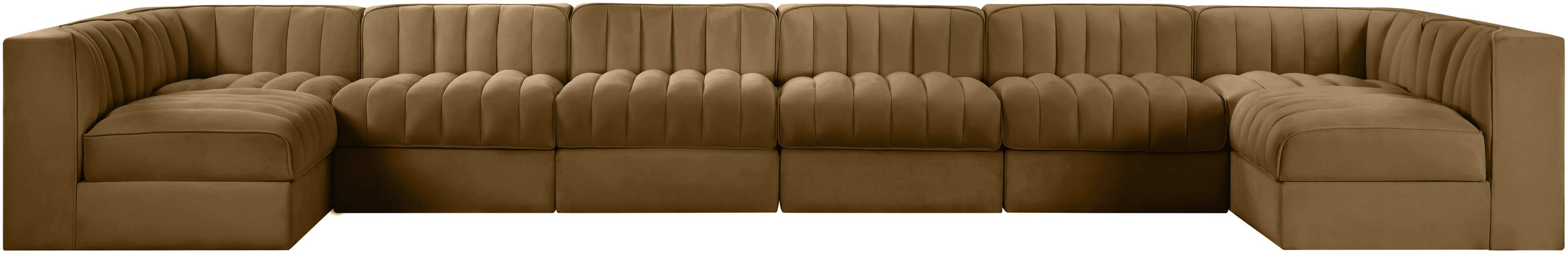 Meridian Furniture - Rummi Saddle Velvet Performance Fabric Upholstered 8pc. Sectional - 660Saddle-Sec8A - GreatFurnitureDeal
