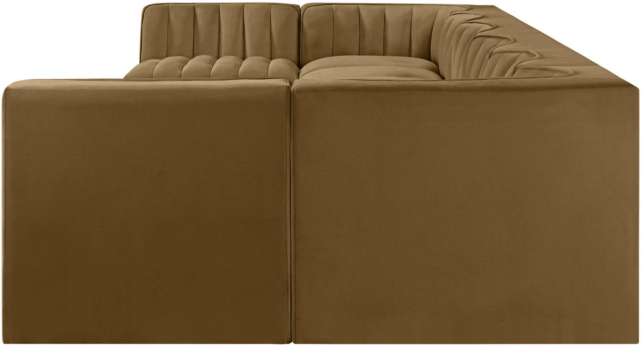 Meridian Furniture - Rummi Saddle Velvet Performance Fabric Upholstered 8pc. Sectional - 660Saddle-Sec8A - GreatFurnitureDeal