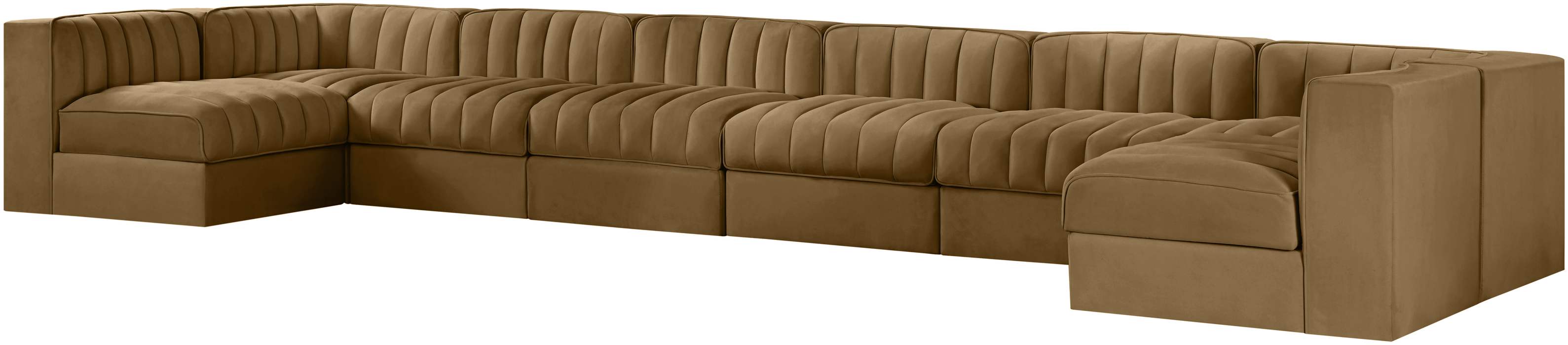 Meridian Furniture - Rummi Saddle Velvet Performance Fabric Upholstered 8pc. Sectional - 660Saddle-Sec8A - GreatFurnitureDeal