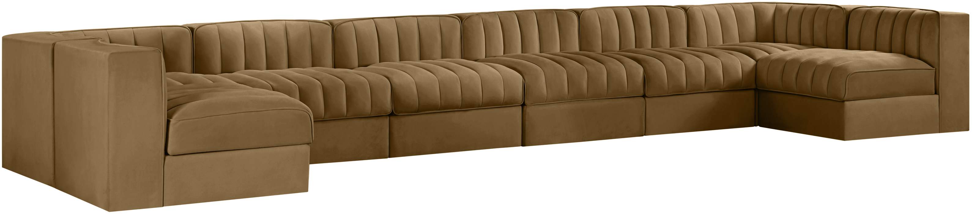 Meridian Furniture - Rummi Saddle Velvet Performance Fabric Upholstered 8pc. Sectional - 660Saddle-Sec8A - GreatFurnitureDeal