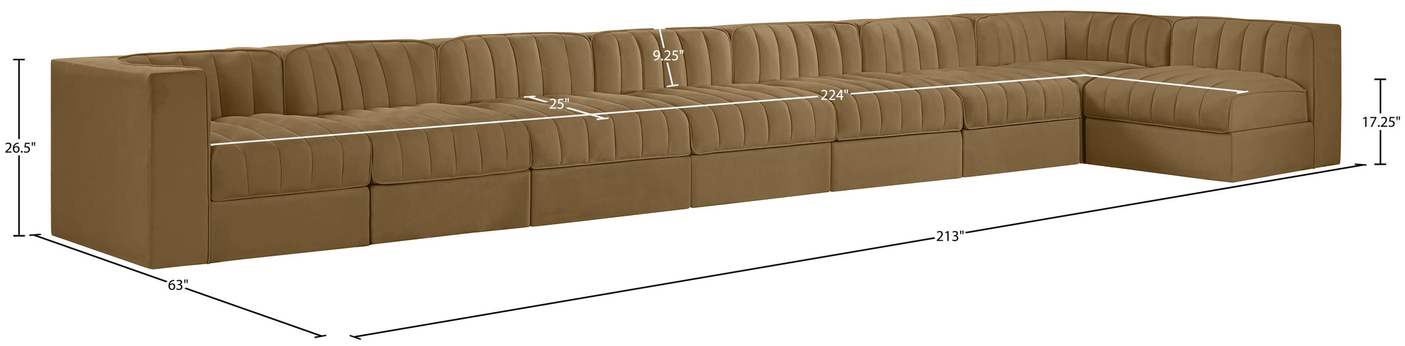 Meridian Furniture - Rummi Saddle Velvet Performance Fabric Upholstered 8pc. Sectional - 660Saddle-Sec8D - GreatFurnitureDeal