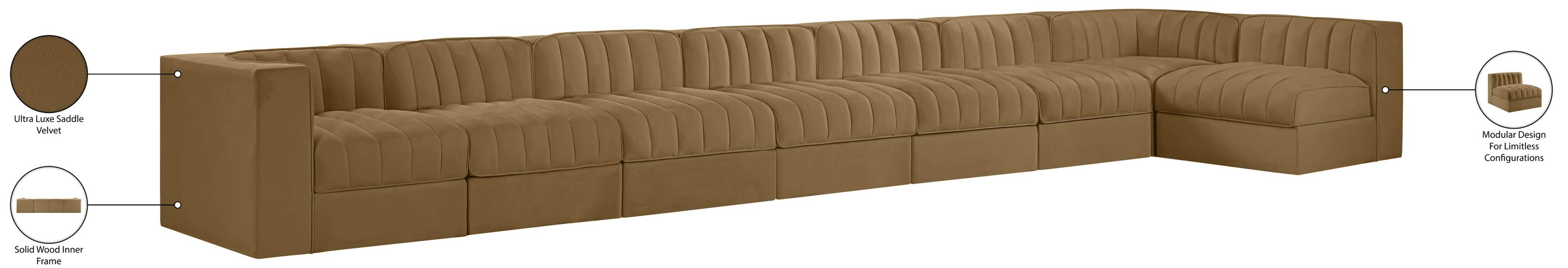 Meridian Furniture - Rummi Saddle Velvet Performance Fabric Upholstered 8pc. Sectional - 660Saddle-Sec8D - GreatFurnitureDeal