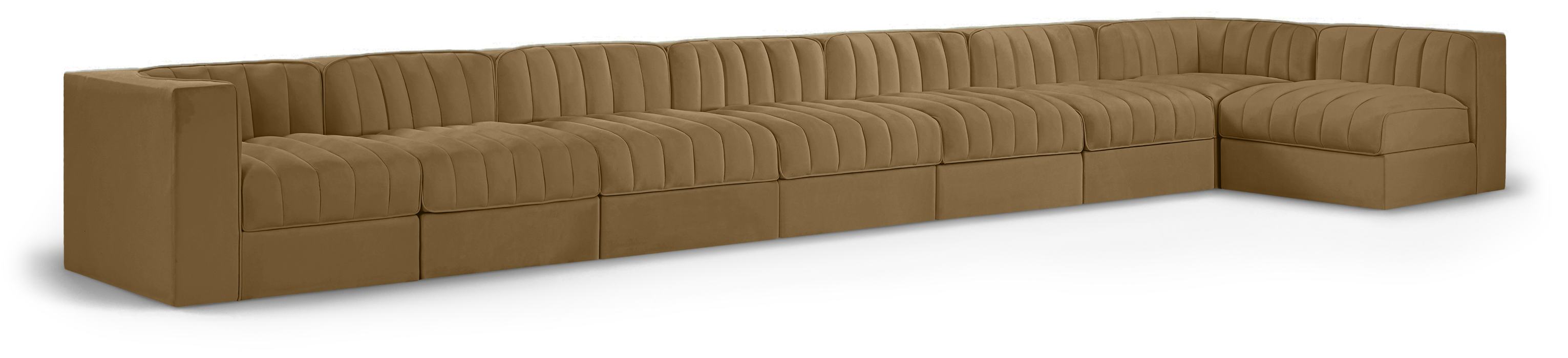 Meridian Furniture - Rummi Saddle Velvet Performance Fabric Upholstered 8pc. Sectional - 660Saddle-Sec8D - GreatFurnitureDeal