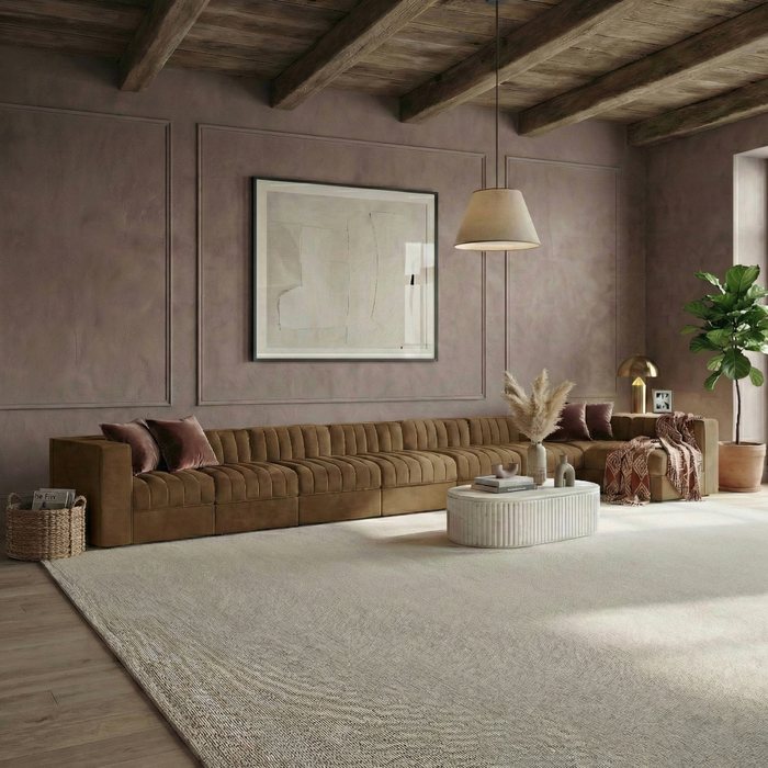 Meridian Furniture - Rummi Saddle Velvet Performance Fabric Upholstered 8pc. Sectional - 660Saddle-Sec8D - GreatFurnitureDeal