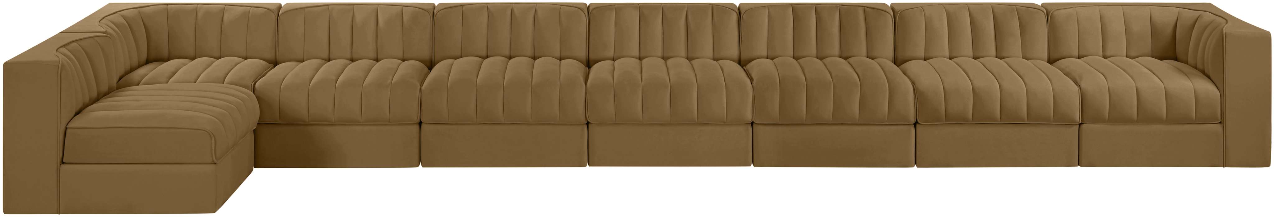 Meridian Furniture - Rummi Saddle Velvet Performance Fabric Upholstered 8pc. Sectional - 660Saddle-Sec8D - GreatFurnitureDeal