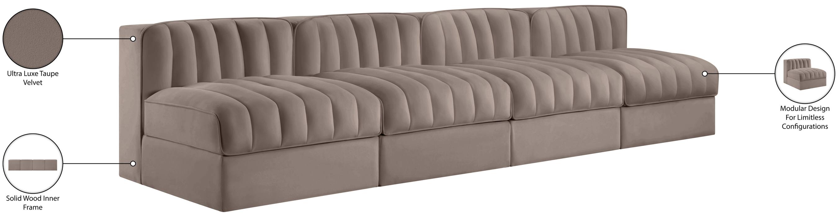 Meridian Furniture - Rummi Taupe Velvet Performance Fabric Upholstered 4pc. Sofa - 660Taupe-S116 - GreatFurnitureDeal