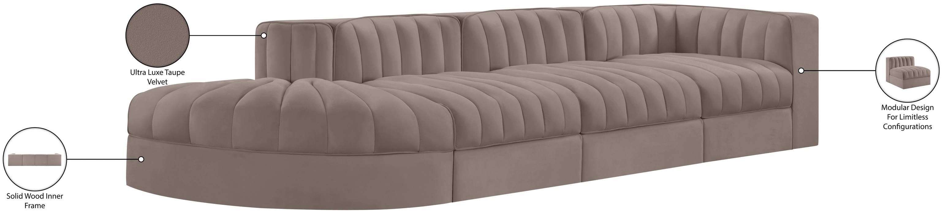 Meridian Furniture - Rummi Taupe Velvet Performance Fabric Upholstered 4pc. Sectional - 660Taupe-Sec4D - GreatFurnitureDeal