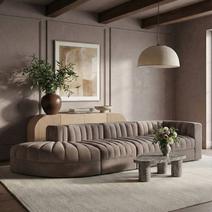 Meridian Furniture - Rummi Taupe Velvet Performance Fabric Upholstered 4pc. Sectional - 660Taupe-Sec4D - GreatFurnitureDeal