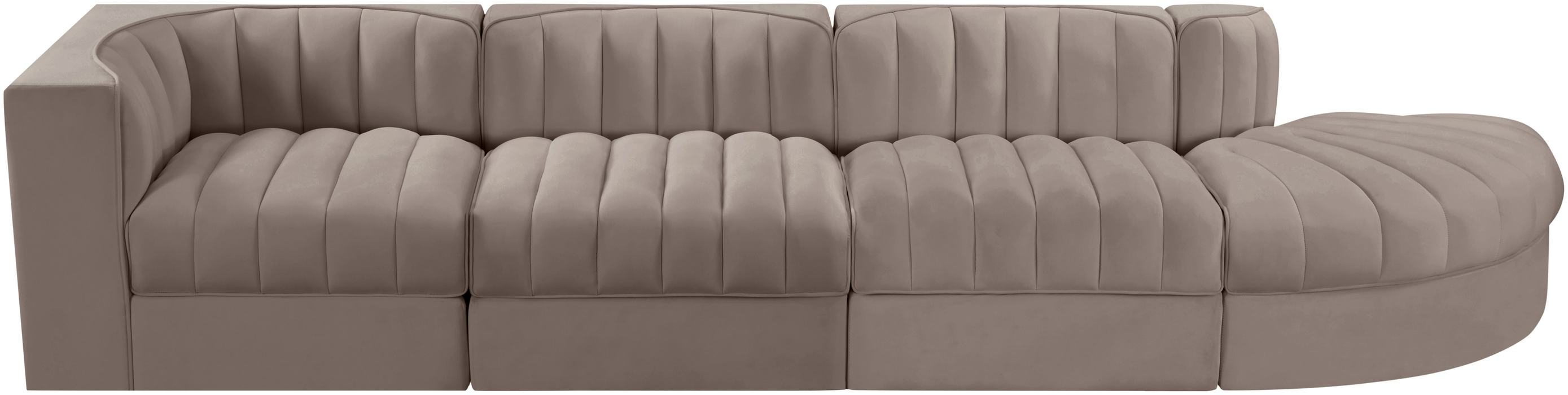 Meridian Furniture - Rummi Taupe Velvet Performance Fabric Upholstered 4pc. Sectional - 660Taupe-Sec4D - GreatFurnitureDeal