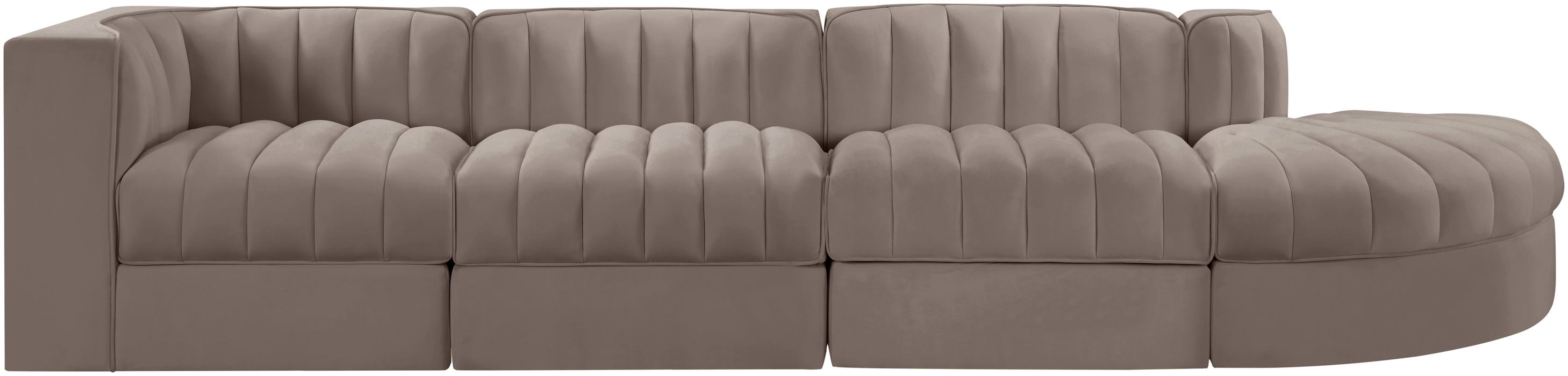 Meridian Furniture - Rummi Taupe Velvet Performance Fabric Upholstered 4pc. Sectional - 660Taupe-Sec4D - GreatFurnitureDeal