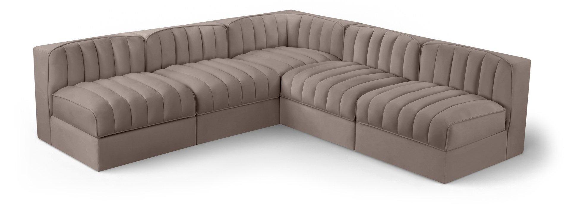 Meridian Furniture - Rummi Taupe Velvet Performance Fabric Upholstered 5pc. Sectional - 660Taupe-Sec5A - GreatFurnitureDeal