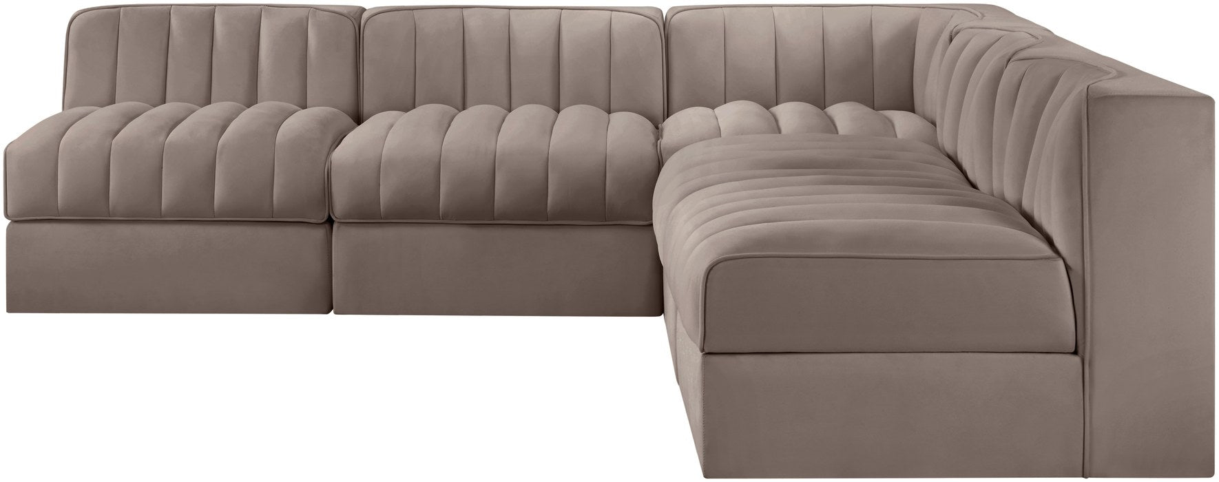 Meridian Furniture - Rummi Taupe Velvet Performance Fabric Upholstered 5pc. Sectional - 660Taupe-Sec5A - GreatFurnitureDeal