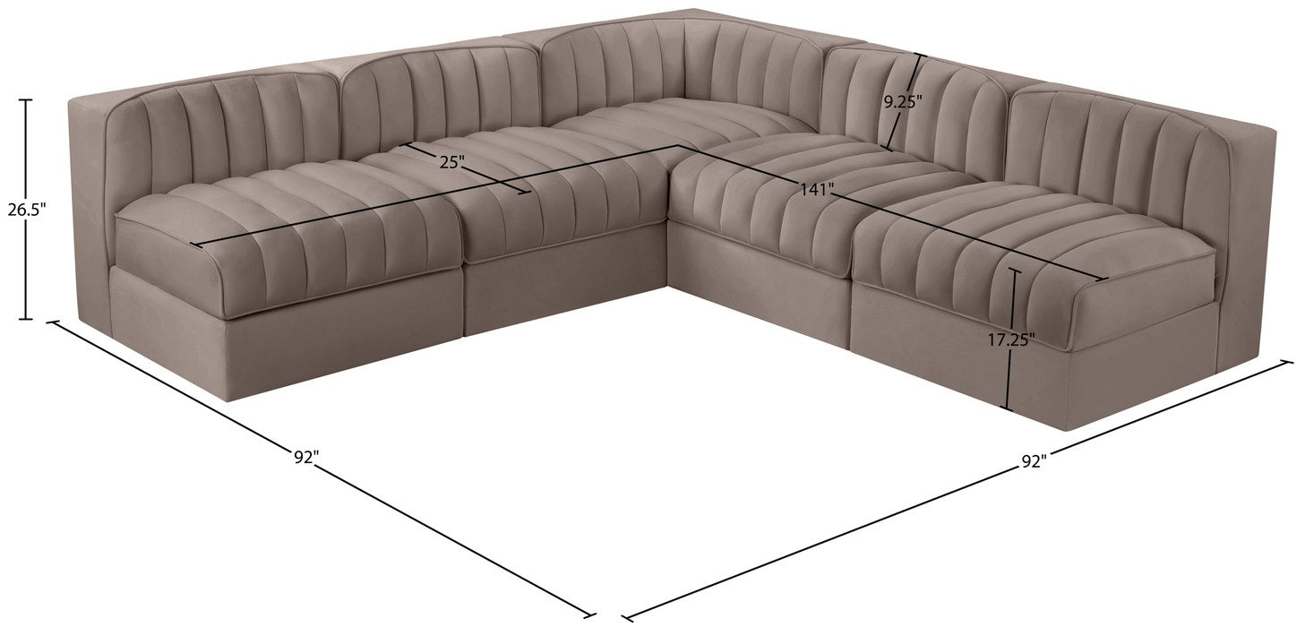 Meridian Furniture - Rummi Taupe Velvet Performance Fabric Upholstered 5pc. Sectional - 660Taupe-Sec5A - GreatFurnitureDeal