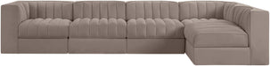 Meridian Furniture - Rummi Taupe Velvet Performance Fabric Upholstered 5pc. Sectional - 660Taupe-Sec5E - GreatFurnitureDeal