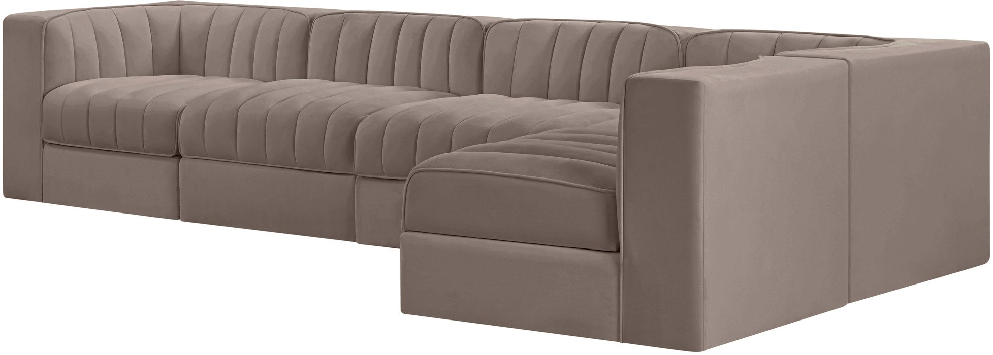 Meridian Furniture - Rummi Taupe Velvet Performance Fabric Upholstered 5pc. Sectional - 660Taupe-Sec5E - GreatFurnitureDeal