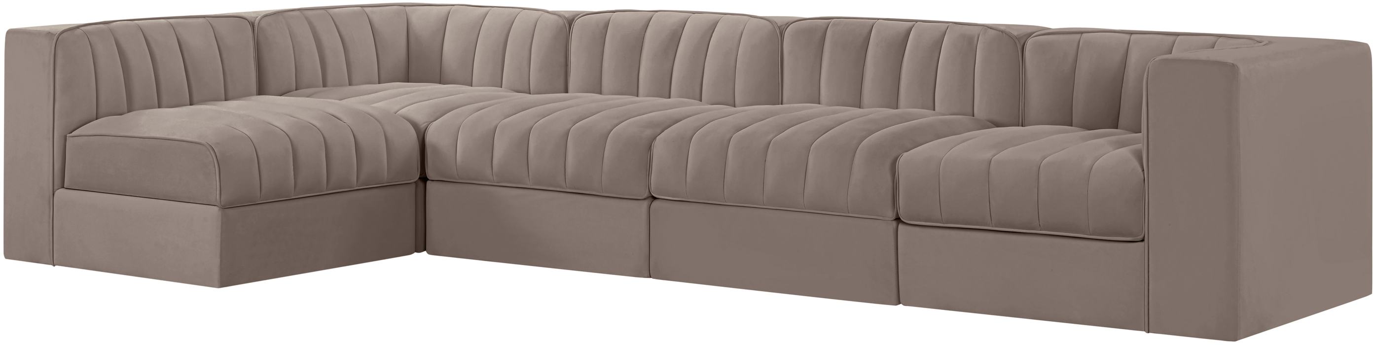 Meridian Furniture - Rummi Taupe Velvet Performance Fabric Upholstered 5pc. Sectional - 660Taupe-Sec5E - GreatFurnitureDeal