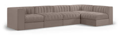 Meridian Furniture - Rummi Taupe Velvet Performance Fabric Upholstered 5pc. Sectional - 660Taupe-Sec5E - GreatFurnitureDeal