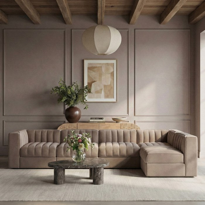 Meridian Furniture - Rummi Taupe Velvet Performance Fabric Upholstered 5pc. Sectional - 660Taupe-Sec5E - GreatFurnitureDeal