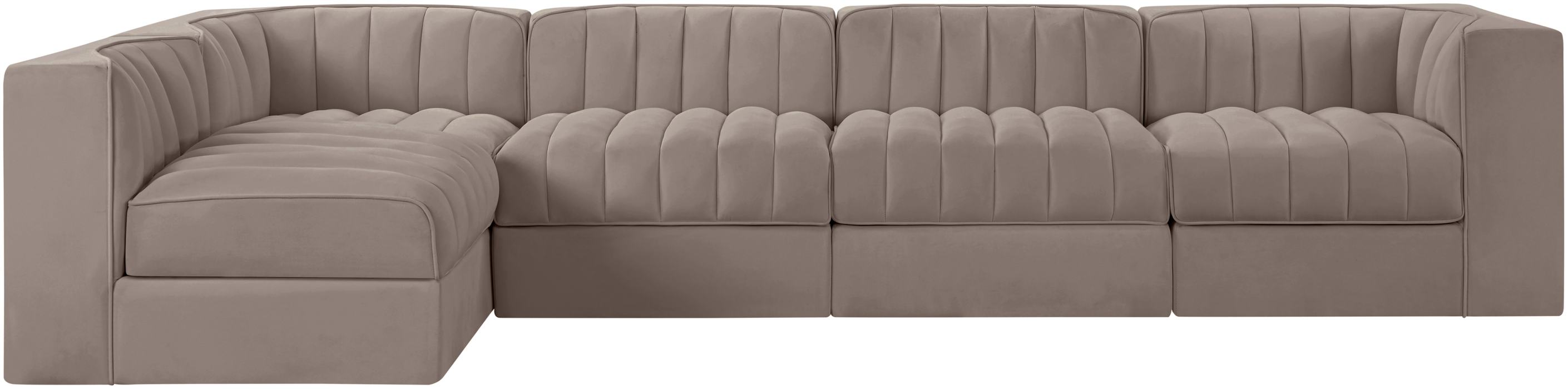 Meridian Furniture - Rummi Taupe Velvet Performance Fabric Upholstered 5pc. Sectional - 660Taupe-Sec5E - GreatFurnitureDeal