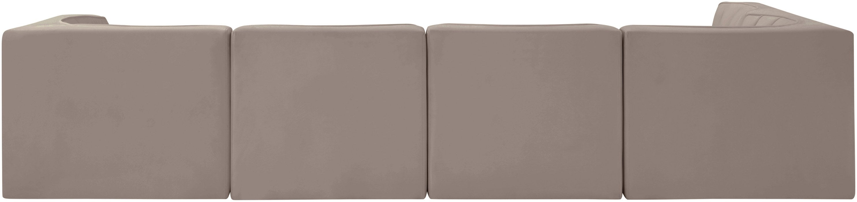 Meridian Furniture - Rummi Taupe Velvet Performance Fabric Upholstered 5pc. Sectional - 660Taupe-Sec5E - GreatFurnitureDeal