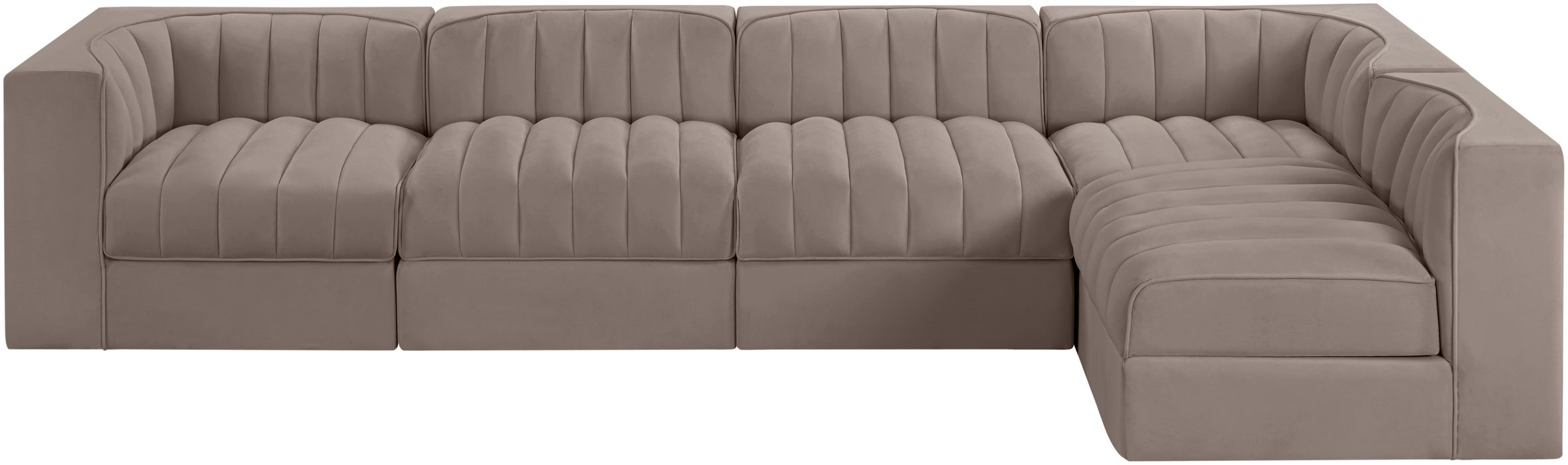 Meridian Furniture - Rummi Taupe Velvet Performance Fabric Upholstered 5pc. Sectional - 660Taupe-Sec5E - GreatFurnitureDeal