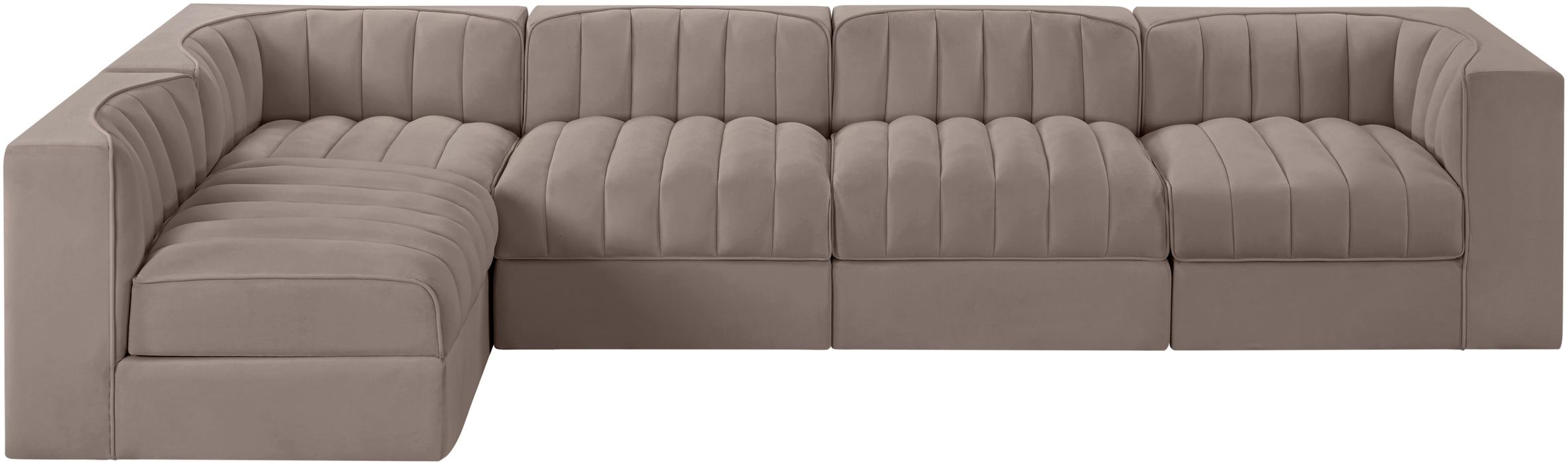 Meridian Furniture - Rummi Taupe Velvet Performance Fabric Upholstered 5pc. Sectional - 660Taupe-Sec5E - GreatFurnitureDeal