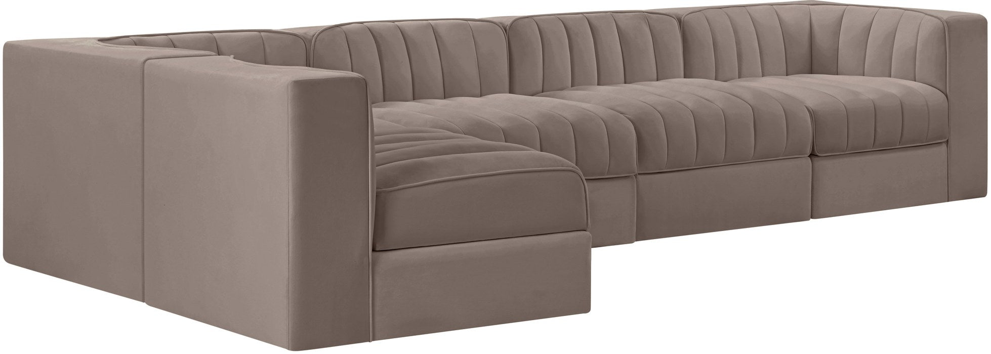 Meridian Furniture - Rummi Taupe Velvet Performance Fabric Upholstered 5pc. Sectional - 660Taupe-Sec5E - GreatFurnitureDeal
