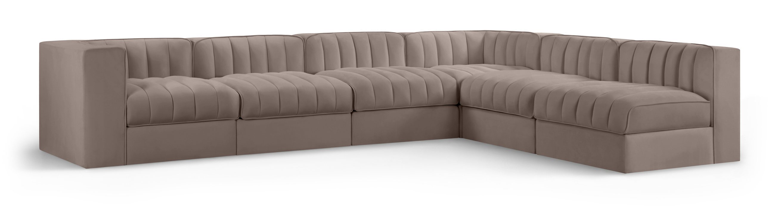 Meridian Furniture - Rummi Taupe Velvet Performance Fabric Upholstered 6pc. Sectional - 660Taupe-Sec6B - GreatFurnitureDeal