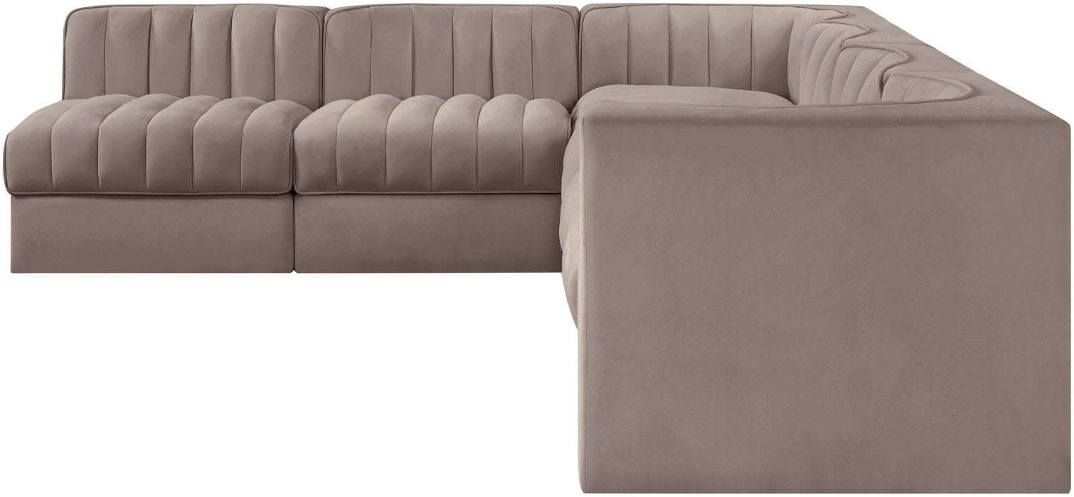 Meridian Furniture - Rummi Taupe Velvet Performance Fabric Upholstered 6pc. Sectional - 660Taupe-Sec6B - GreatFurnitureDeal
