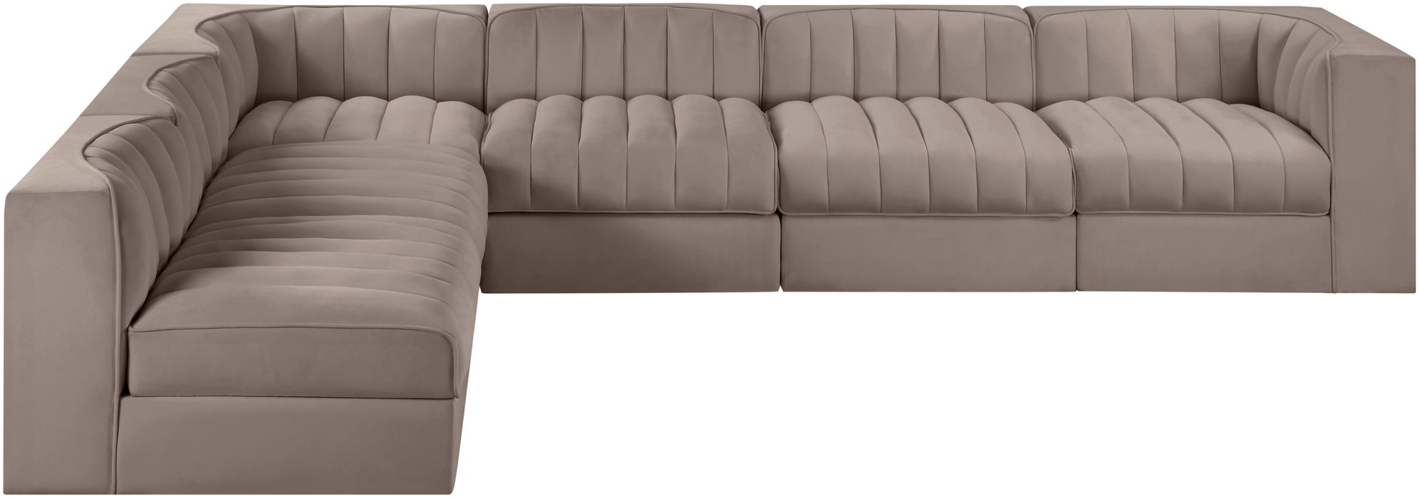 Meridian Furniture - Rummi Taupe Velvet Performance Fabric Upholstered 6pc. Sectional - 660Taupe-Sec6B - GreatFurnitureDeal