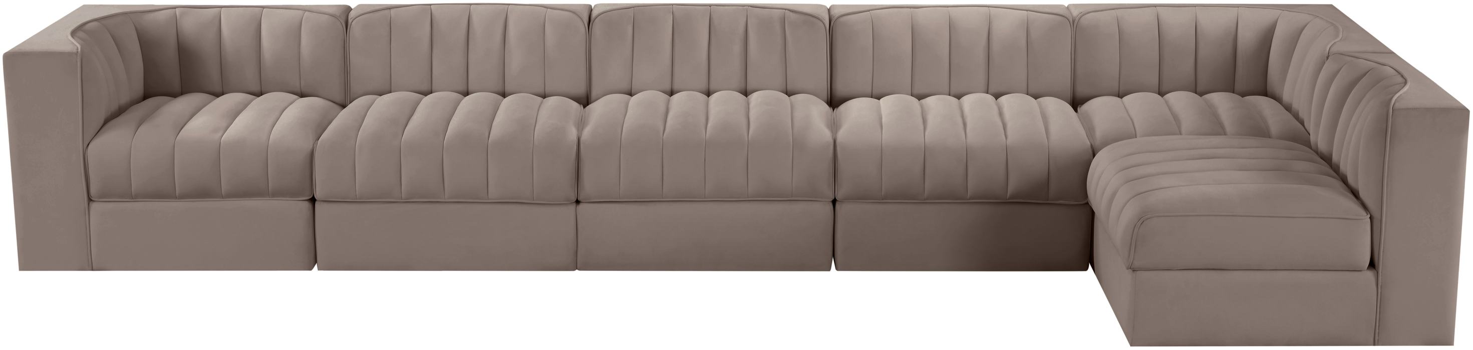 Meridian Furniture - Rummi Taupe Velvet Performance Fabric Upholstered 6pc. Sectional - 660Taupe-Sec6E - GreatFurnitureDeal