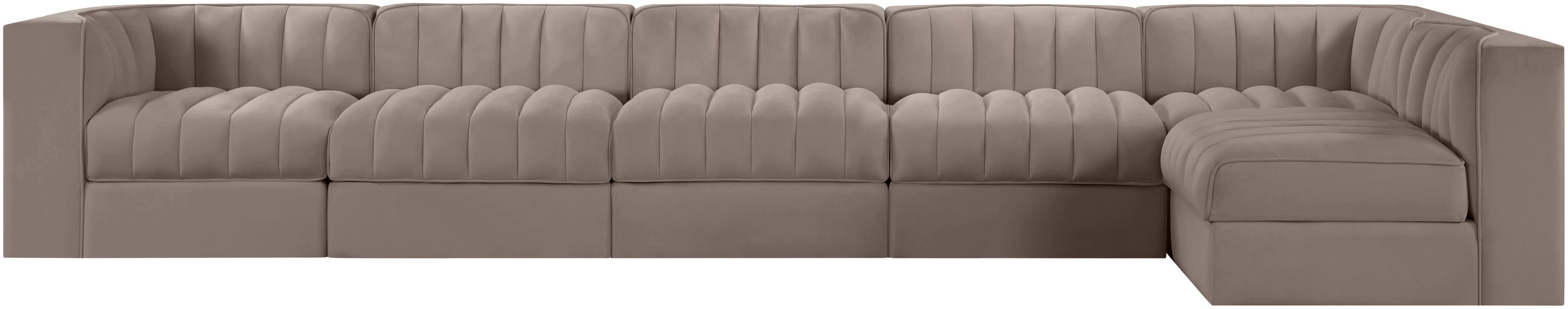 Meridian Furniture - Rummi Taupe Velvet Performance Fabric Upholstered 6pc. Sectional - 660Taupe-Sec6E - GreatFurnitureDeal