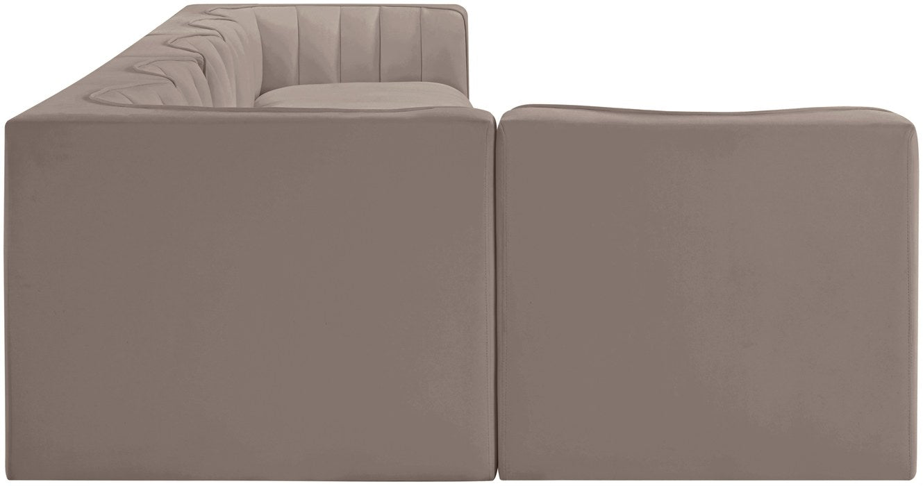 Meridian Furniture - Rummi Taupe Velvet Performance Fabric Upholstered 6pc. Sectional - 660Taupe-Sec6E - GreatFurnitureDeal