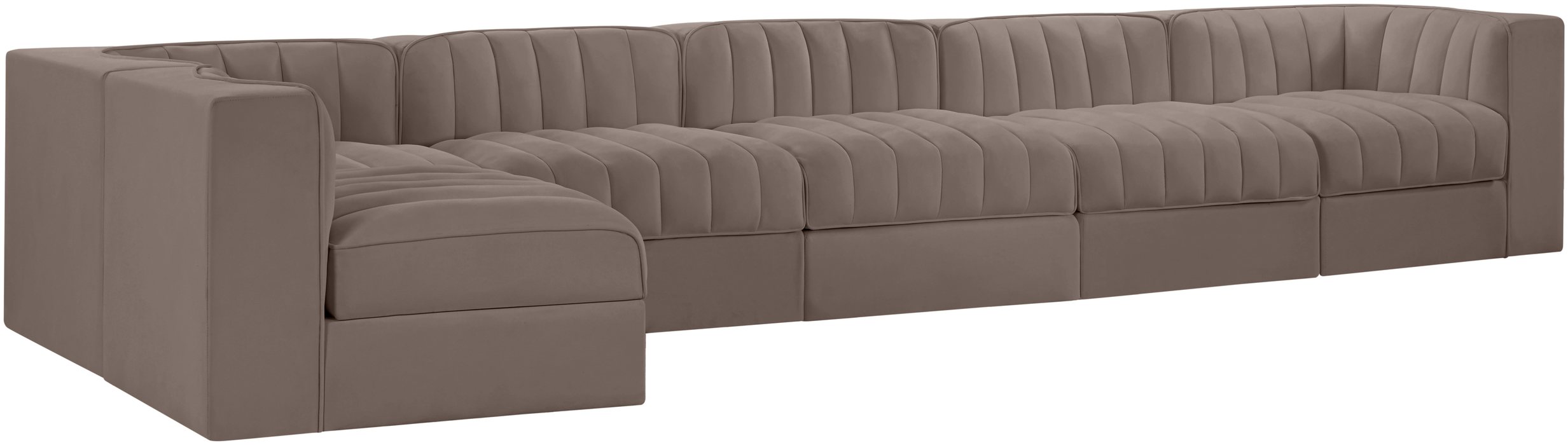 Meridian Furniture - Rummi Taupe Velvet Performance Fabric Upholstered 6pc. Sectional - 660Taupe-Sec6E - GreatFurnitureDeal