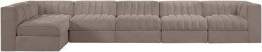 Meridian Furniture - Rummi Taupe Velvet Performance Fabric Upholstered 6pc. Sectional - 660Taupe-Sec6E - GreatFurnitureDeal