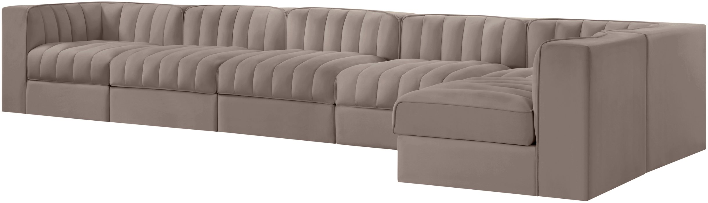 Meridian Furniture - Rummi Taupe Velvet Performance Fabric Upholstered 6pc. Sectional - 660Taupe-Sec6E - GreatFurnitureDeal