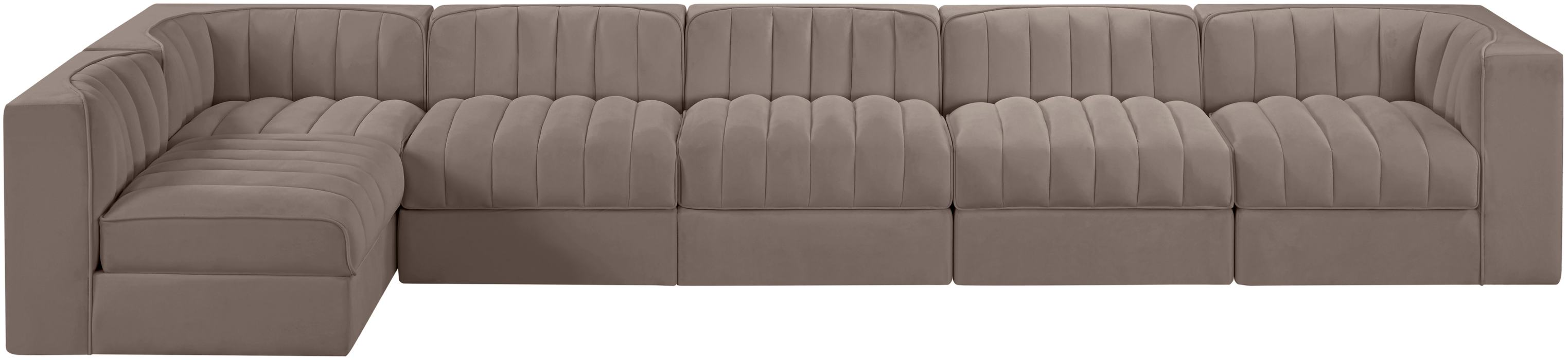 Meridian Furniture - Rummi Taupe Velvet Performance Fabric Upholstered 6pc. Sectional - 660Taupe-Sec6E - GreatFurnitureDeal