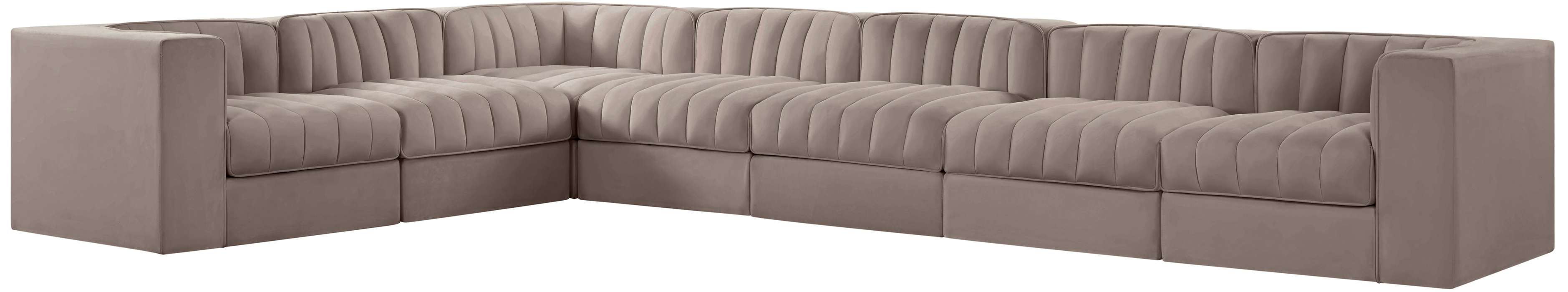 Meridian Furniture - Rummi Taupe Velvet Performance Fabric Upholstered 7pc. Sectional - 660Taupe-Sec7C - GreatFurnitureDeal