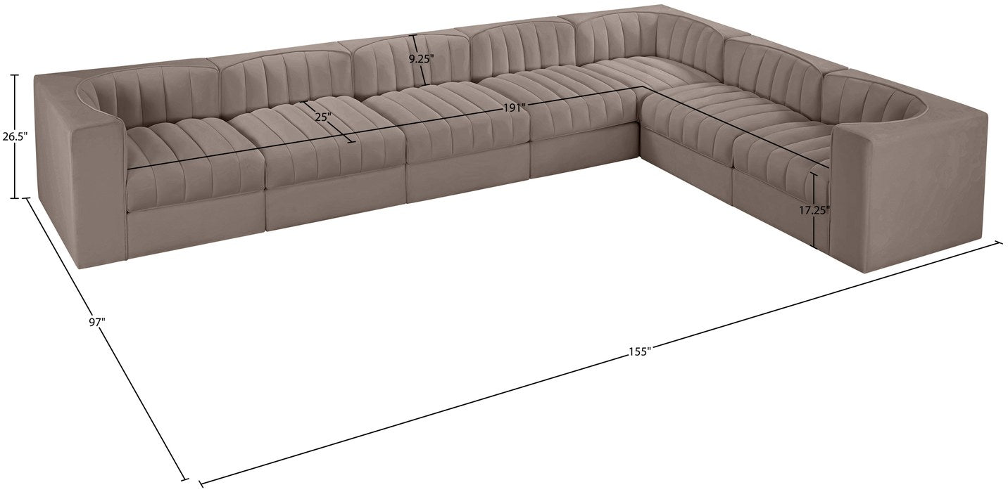 Meridian Furniture - Rummi Taupe Velvet Performance Fabric Upholstered 7pc. Sectional - 660Taupe-Sec7C - GreatFurnitureDeal